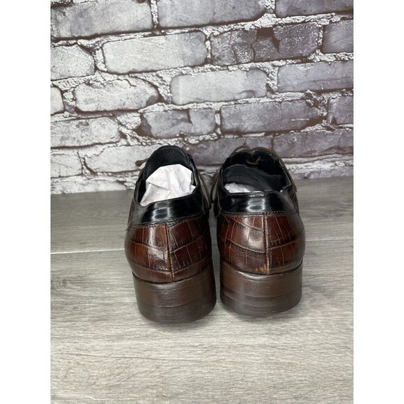 Cesare Paciotti Designer Brown Black Croc Leather Lace Dress Shoes Men 9.5C US - Picture 5 of 16